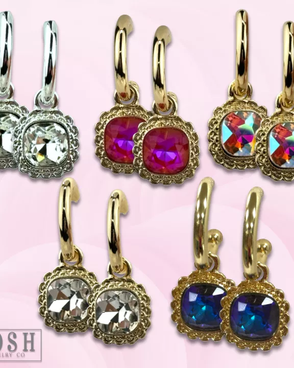 Square rhinestone dangle hoop earring