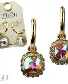 Square rhinestone dangle hoop earring