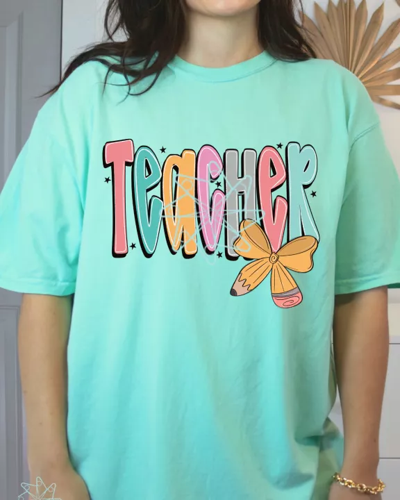Color Pop “Teacher” Pencil Bow Tee