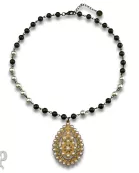 Linked bead necklace with Austrian crystal Santa Fe teardrop pendant