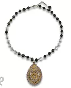 Linked bead necklace with Austrian crystal Santa Fe teardrop pendant