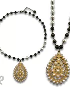 Linked bead necklace with Austrian crystal Santa Fe teardrop pendant