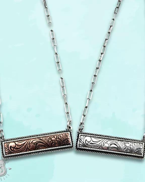 Western tooled look bar necklace