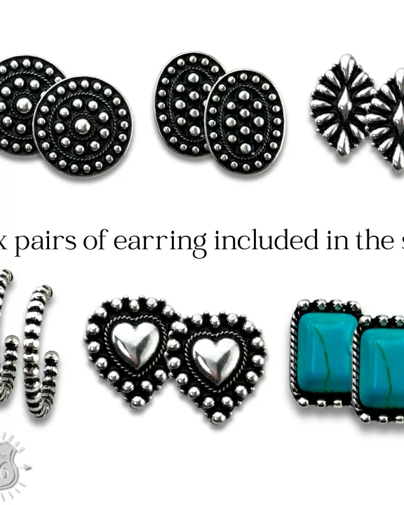Western silver beaded look earring set