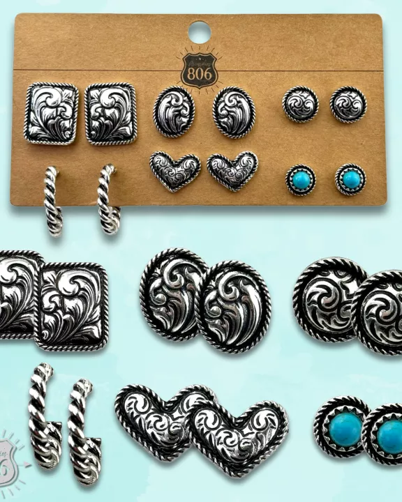 Western tooled look earring set