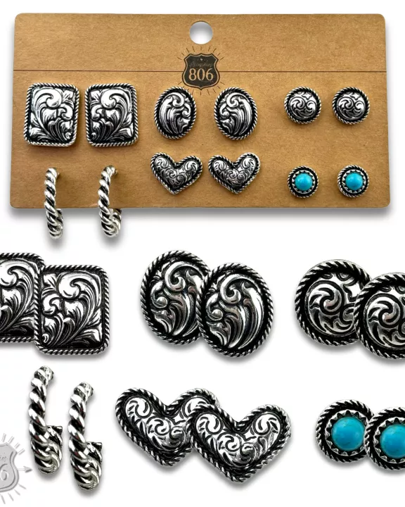 Western tooled look earring set