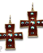 Leather cross earring with Austrian crystals