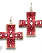 Leather cross earring with Austrian crystals