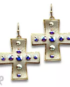 Leather cross earring with Austrian crystals