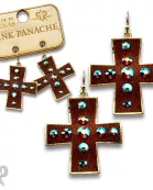 Leather cross earring with Austrian crystals