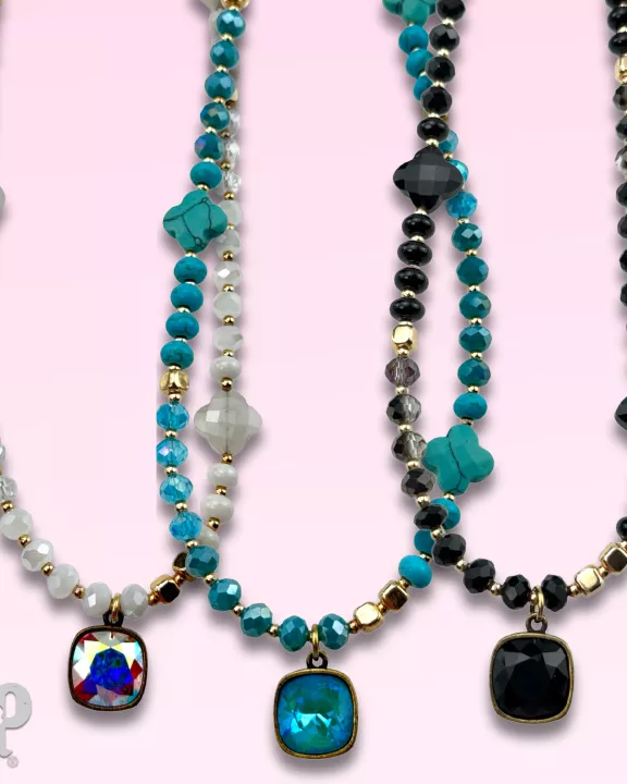 Clover bead necklace with Austrian crystal