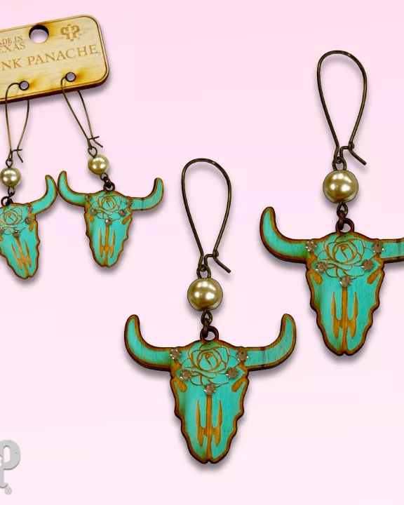 Steer head earring with Austrian crystals