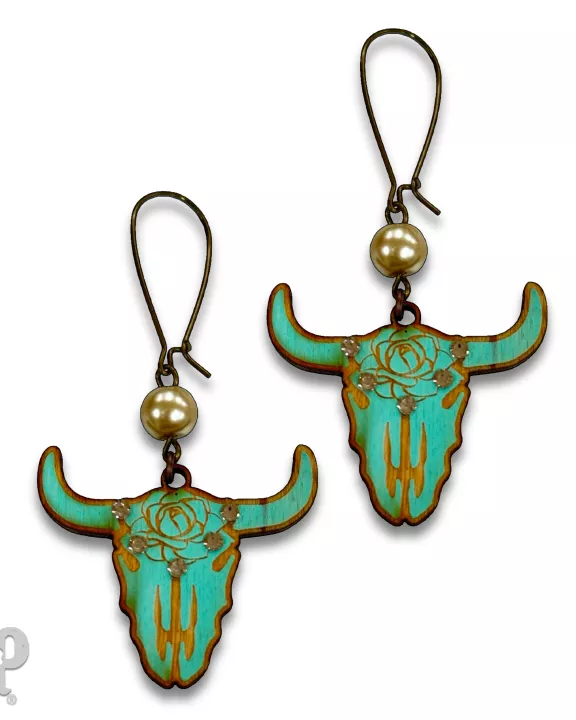 Steer head earring with Austrian crystals
