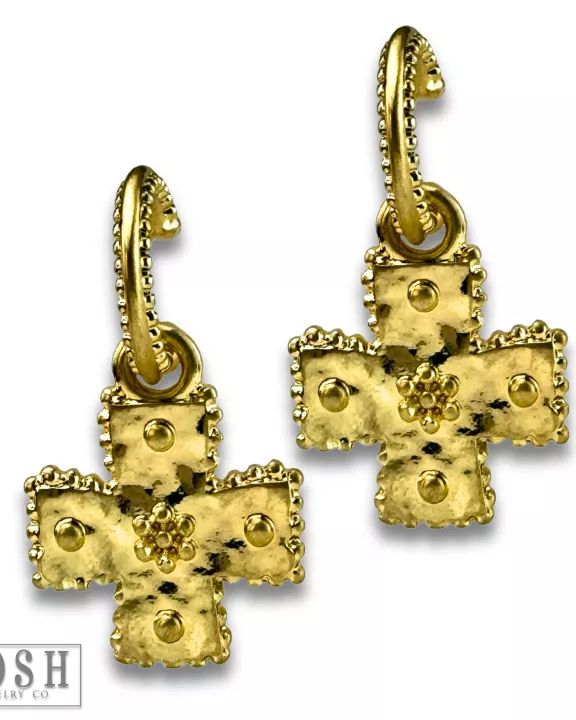 Gold square cross earring