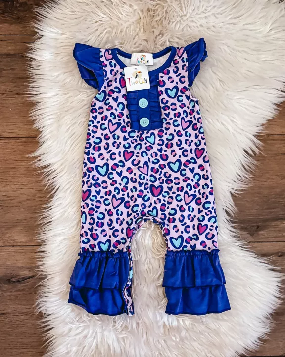 Purple Leopard Hearts Infant Romper by TwoCan