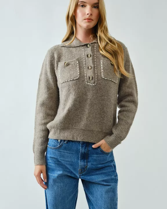 AJT5389 STITCH DETAIL COLLAR PULLOVER SWEATER