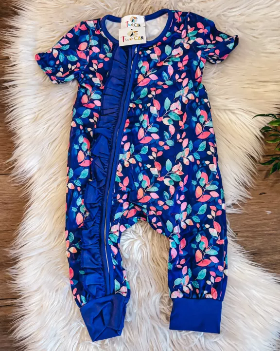 Purple Leafy Zip Up Romper by TwoCan