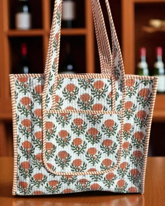 Monroe Orange Floral Tote Bag