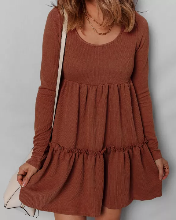 Everleigh Ribbed Frilled Trim High Waist Dress