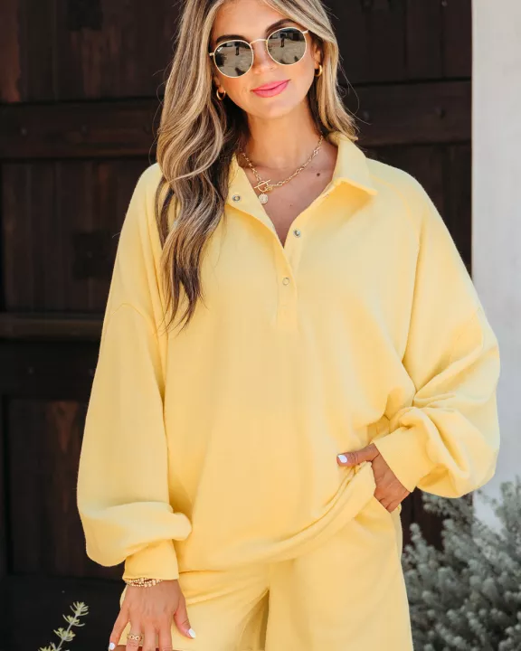 Kylie Button Collar Drop Shoulder Pullover and Shorts 2pcs Outfit
