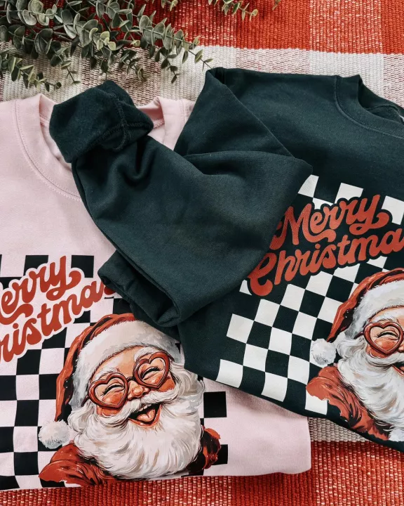 Checkered Santa | Pink | Sweatshirt