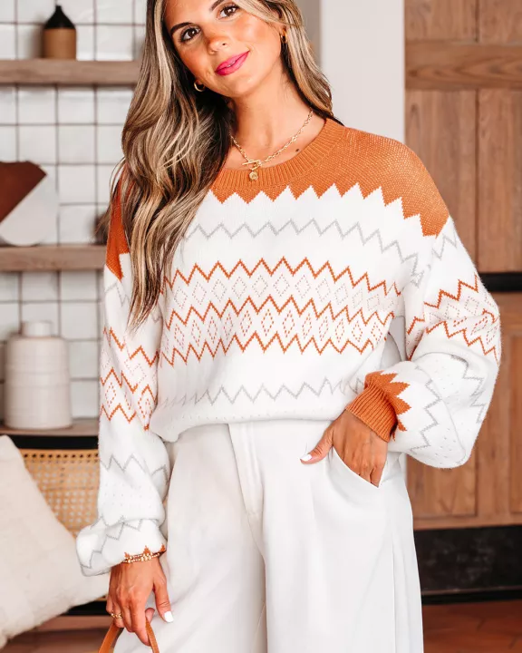 Daphne Zigzag Knitted Pullover Sweater