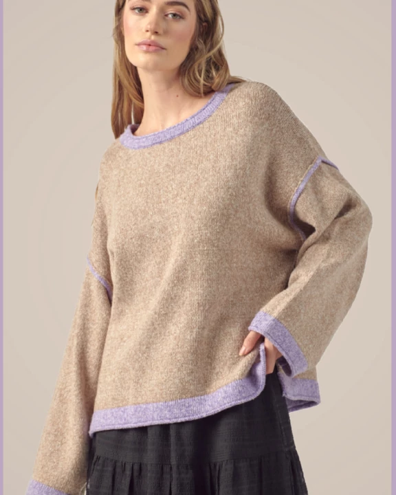 Contrast Rib Bell Sleeve Sweater