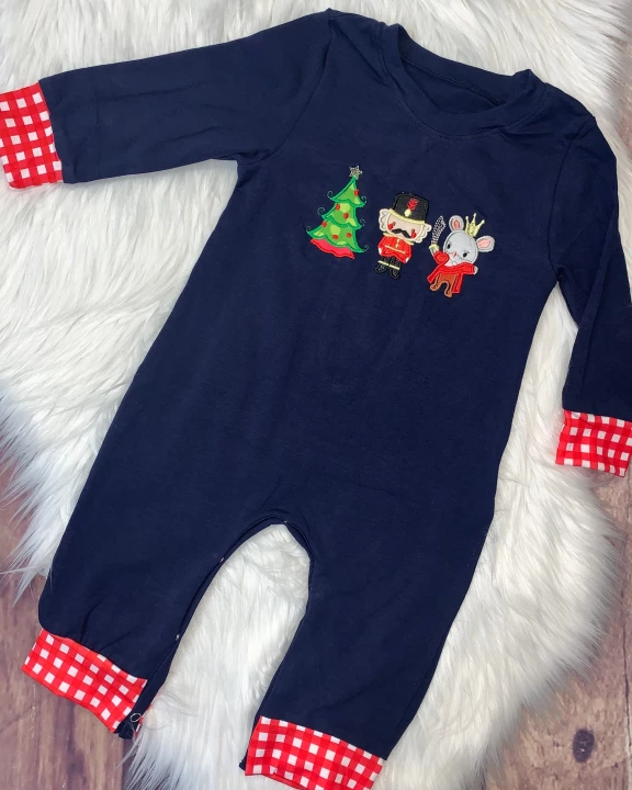 Christmas Toy Soldier Embroidered Long Sleeve Romper
