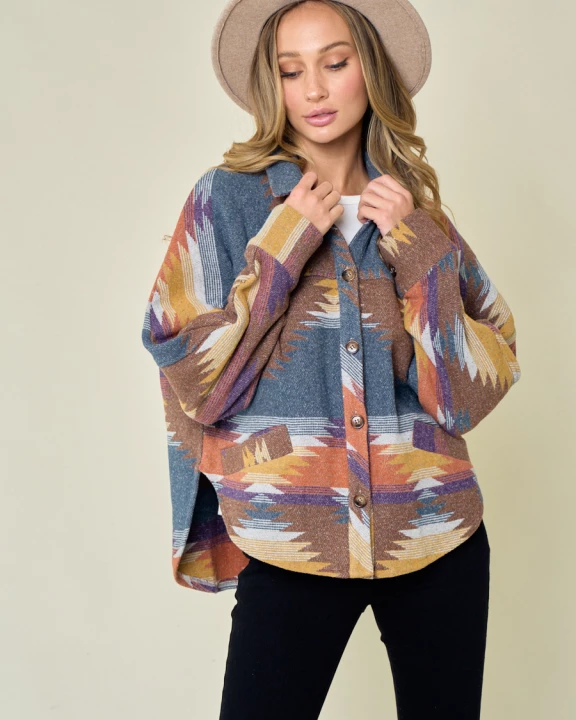 SIJ5172G MOCHA/MUSTARD OVERSIZED PLAID SHACKET WITH POCKETS