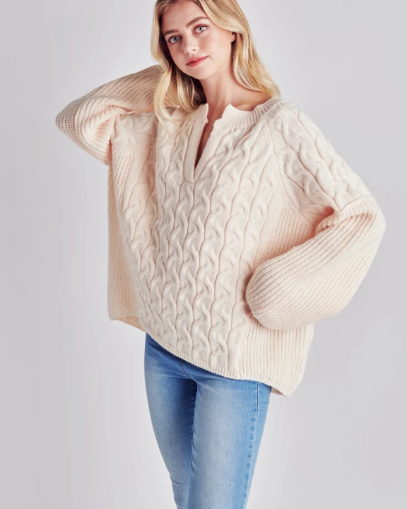 Twisted Cable Knit Ribbed Sweater
