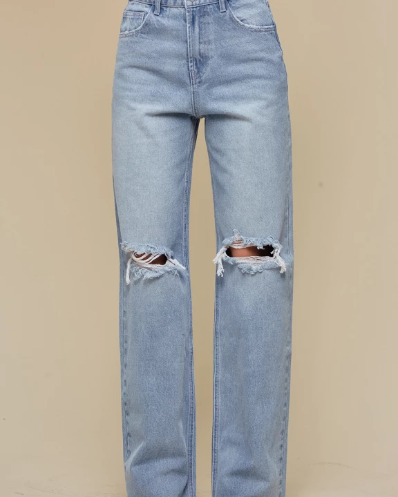 SIP6227A LIGHT DENIM RIPPED STRAIGHT JEANS