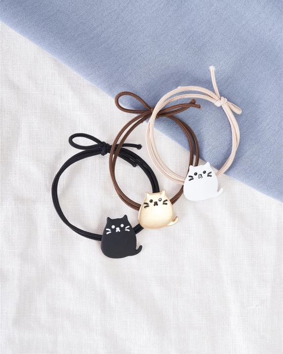 Black Kawaii Kitten Thin Elastic Hair Tie /3 Packs