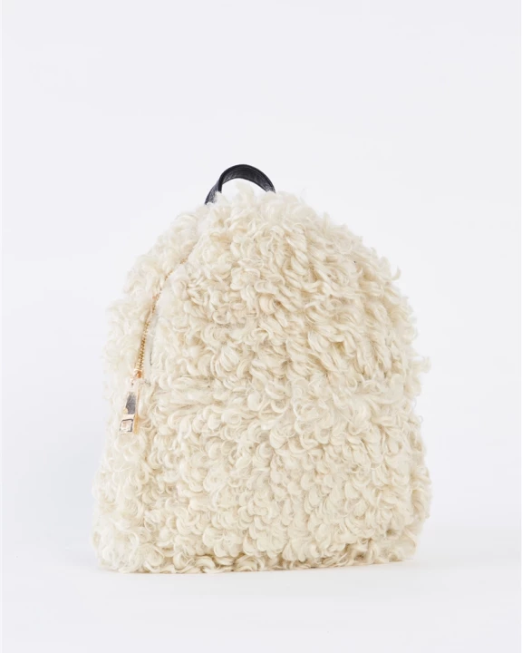 Ivory Fuzzy Faux Fur Teddy Bear Mini Backpack /1 Bag