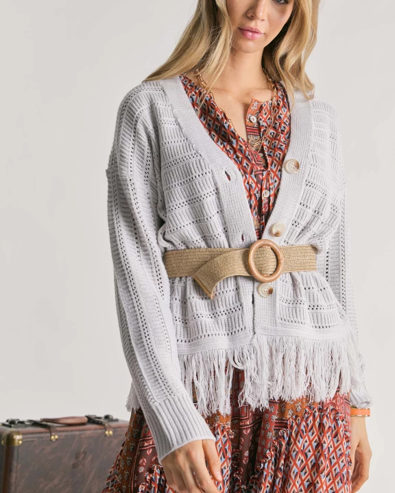 Fringed Textured Cardigan