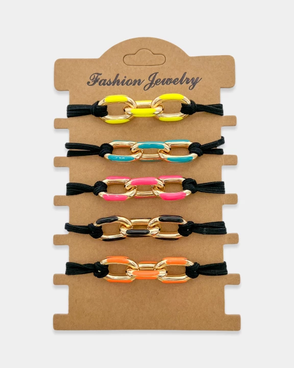 Bold Enamel Chain Bracelet Hair Tie Set