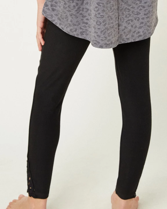 Girls Lace Trim Brushed Leggings