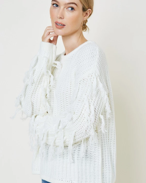 Womens Fringe Knit Pullover Sweater