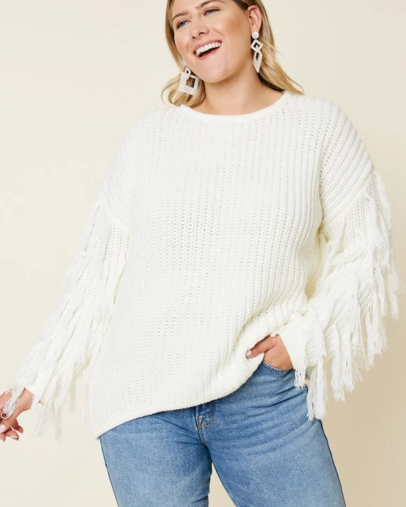 Plus Fringe Knit Pullover Sweater