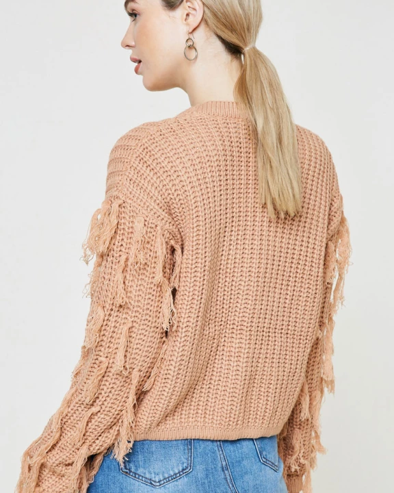 Womens Button-Down Fringe Knit Sweater