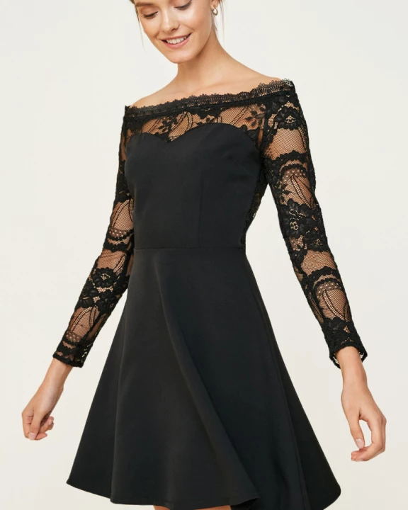 Womens Off-Shoulder Lace Mini Dress