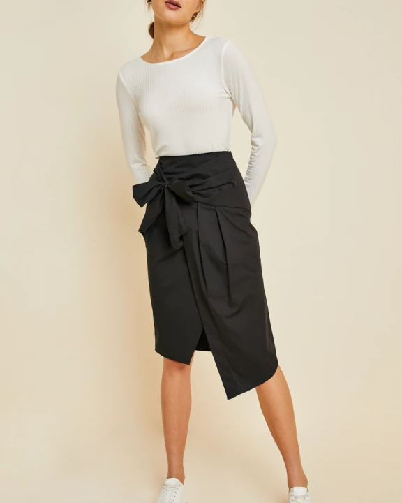 Womens Bow Wrap Midi Pencil Skirt