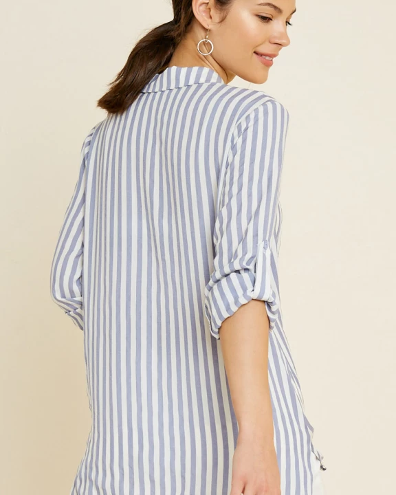Womens Stripe Button-Down Twist Top