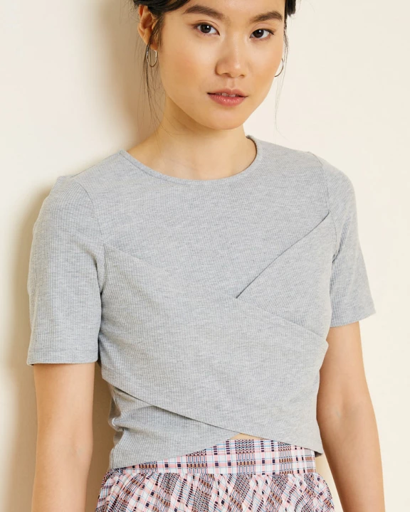 Womens Ribbed Wrap Front Crop Top