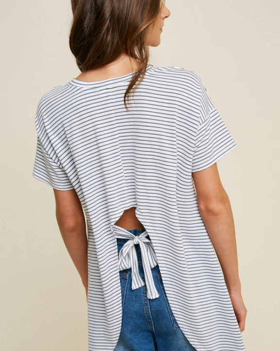 Womens Striped Cutout Tee