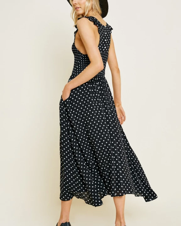 Womens Polka-Dot Smock Midi Dress