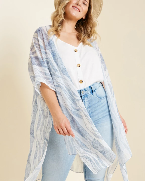 Plus Sheer Printed Kimono