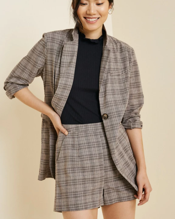 Womens Plaid Flap Pocket Blazer