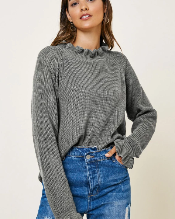 Womens High Neck Ruffle Sweater Top