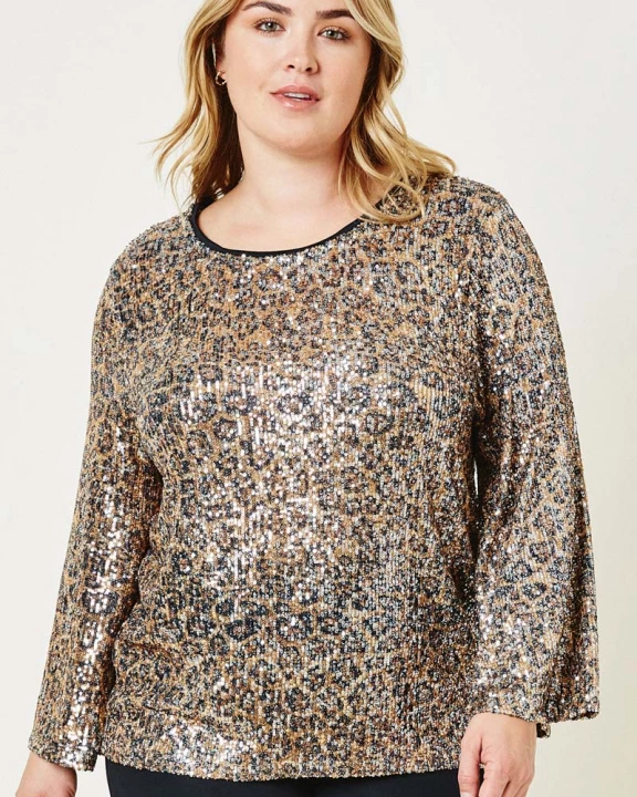 Plus Leopard Sequin Bell Sleeve Top