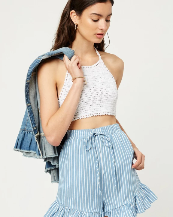 Womens Stripe Chambray Denim Drawstring Short
